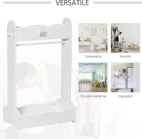 DecHome Appendiabiti per Cameretta con Asta Ganci e Ripiani in Legno Guardaroba a Giorno per Bambini 63x37x103cm colore Bianco