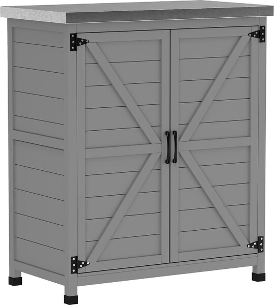VivaGarden Armadietto da Esterno / Balcone Antipioggia con Ripiano e Banco da Lavoro in Legno e Acciaio 79x43x92 cm colore Grigio