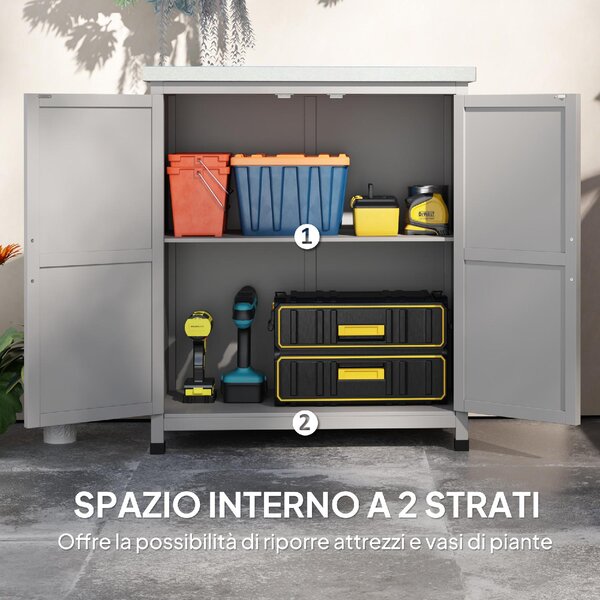 VivaGarden Armadietto da Esterno / Balcone Antipioggia con Ripiano e Banco da Lavoro in Legno e Acciaio 79x43x92 cm colore Grigio