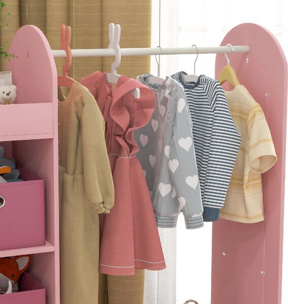 DecHome Appendiabiti per Cameretta con Asta Ripiani e Specchio Guardaroba a Giorno per Bambini 92x36x106 cm colore Rosa