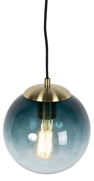 Lampada a sospensione Art Déco in ottone con vetro blu oceano 20 cm - Pallon