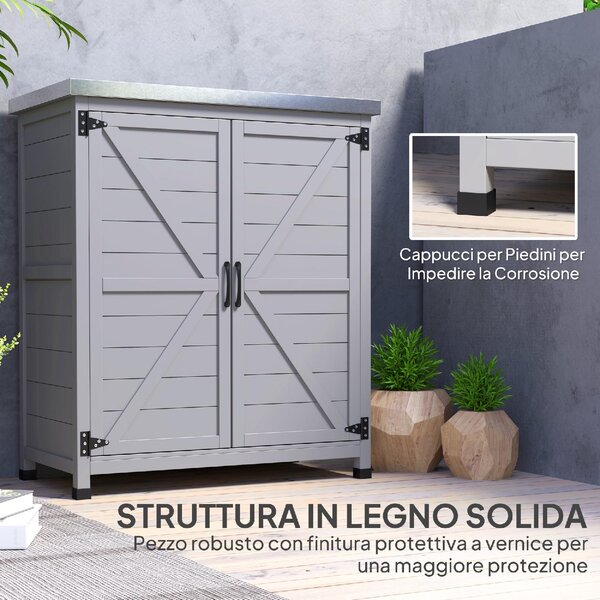VivaGarden Armadietto da Esterno / Balcone Antipioggia con Ripiano e Banco da Lavoro in Legno e Acciaio 79x43x92 cm colore Grigio