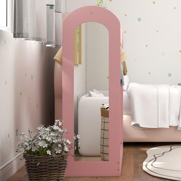 DecHome Appendiabiti per Cameretta con Asta Ripiani e Specchio Guardaroba a Giorno per Bambini 92x36x106 cm colore Rosa