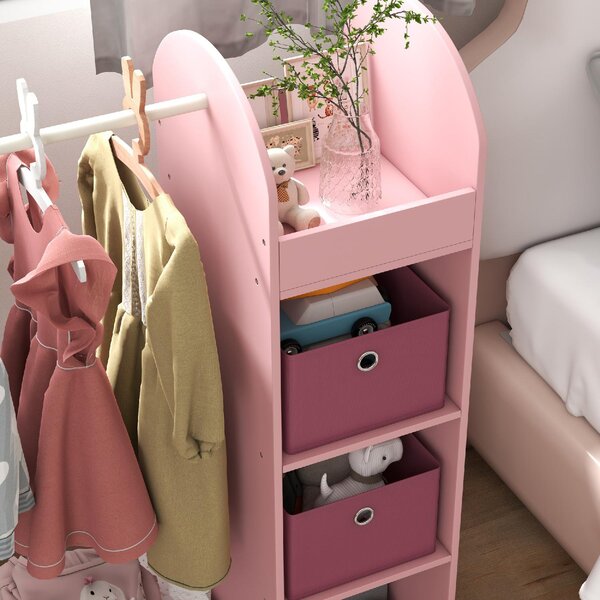 DecHome Appendiabiti per Cameretta con Asta Ripiani e Specchio Guardaroba a Giorno per Bambini 92x36x106 cm colore Rosa
