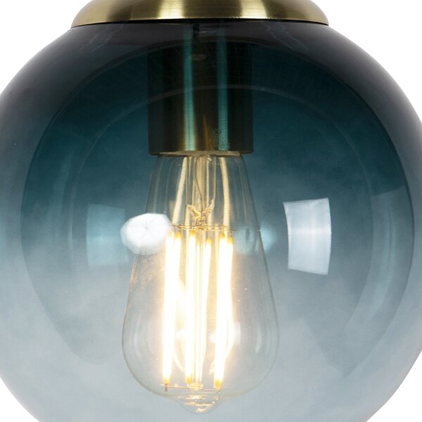 Lampada a sospensione Art Déco in ottone con vetro blu oceano 20 cm - Pallon