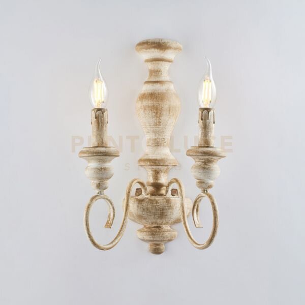 Applique in legno e ferro bianco e tortora 2 luci cascina