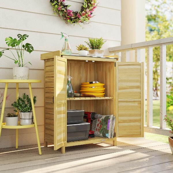 VivaGarden Armadietto da Esterno / Balcone in Legno 2 Ante 2 Ripiani Dimensioni 71.5x39x95 cm colore Legno