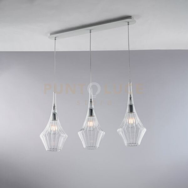 Binario in ferro con vetri trasparente pyrex 3 luci zeus