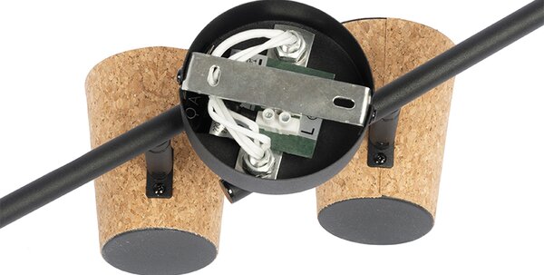 Faretto da soffitto nero con paralume in sughero 4 luci orientabile - Corky