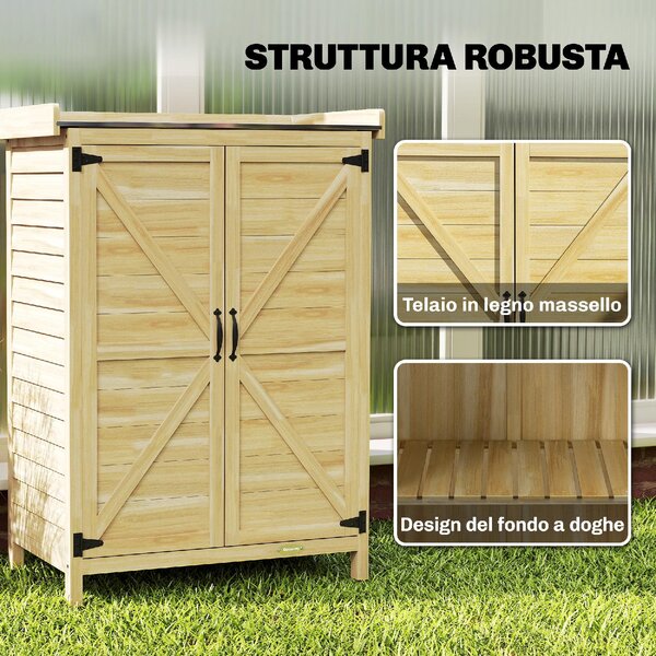 VivaGarden Armadietto da Esterno / Balcone in Legno 2 Ante 2 Ripiani Dimensioni 71.5x39x95 cm colore Legno