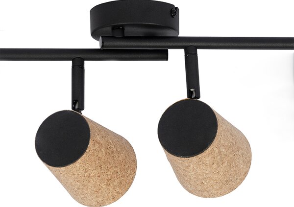 Faretto da soffitto nero con paralume in sughero 4 luci orientabile - Corky