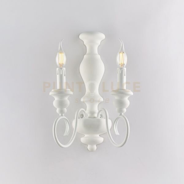 Applique in legno e ferro laccato bianco shabby 2 luci cascina