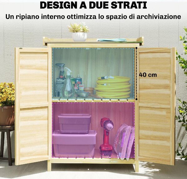 VivaGarden Armadietto da Esterno / Balcone in Legno 2 Ante 2 Ripiani Dimensioni 71.5x39x95 cm colore Legno