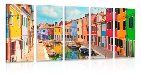 Quadri 5 pezzi – Casette pastello nel villaggio