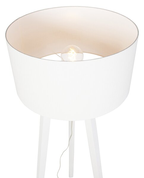 Lampada da terra a treppiede in legno bianco con paralume bianco 50 cm - Puros