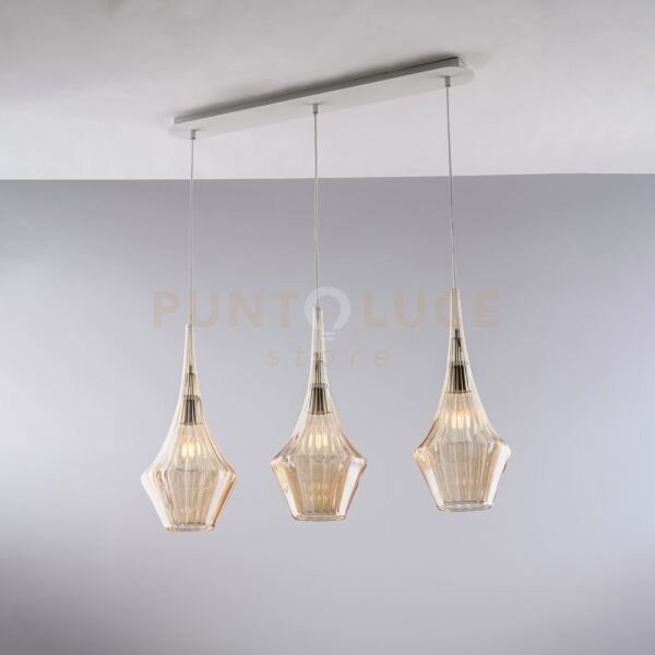 Binario in ferro con vetri ambra pyrex 3 luci zeus