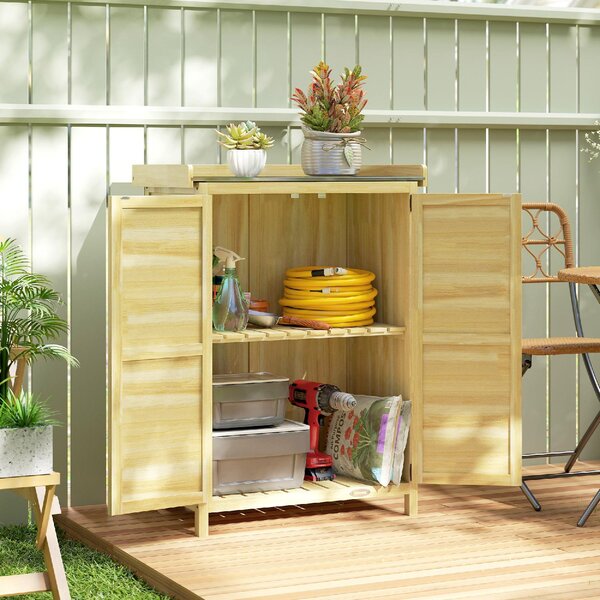 VivaGarden Armadietto da Esterno / Balcone in Legno 2 Ante 2 Ripiani Dimensioni 71.5x39x95 cm colore Legno