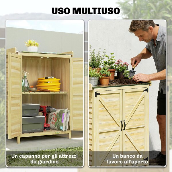 VivaGarden Armadietto da Esterno / Balcone in Legno 2 Ante 2 Ripiani Dimensioni 71.5x39x95 cm colore Legno