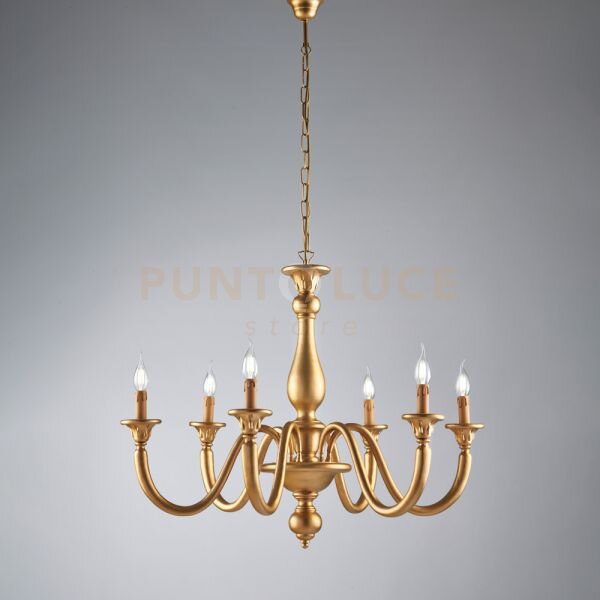 Lampadario in legno oro antico 6 luci lucca