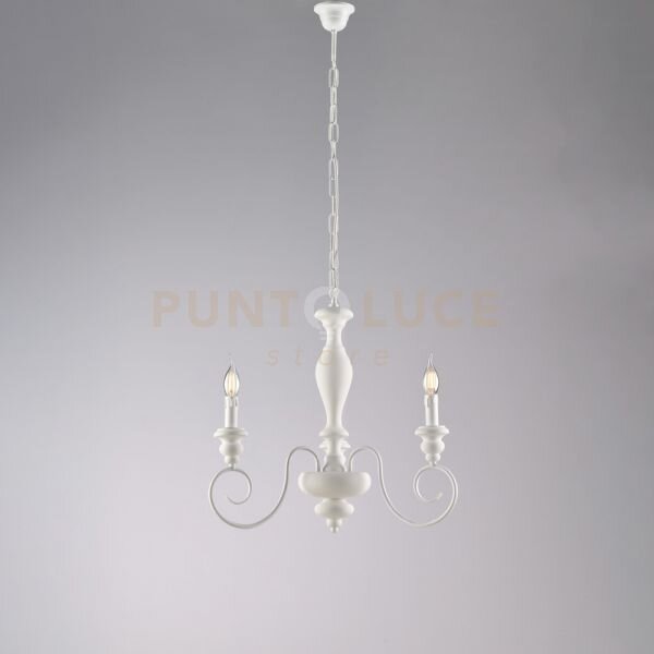 Lampadario in legno e ferro laccato bianco shabby 3 luci cascina