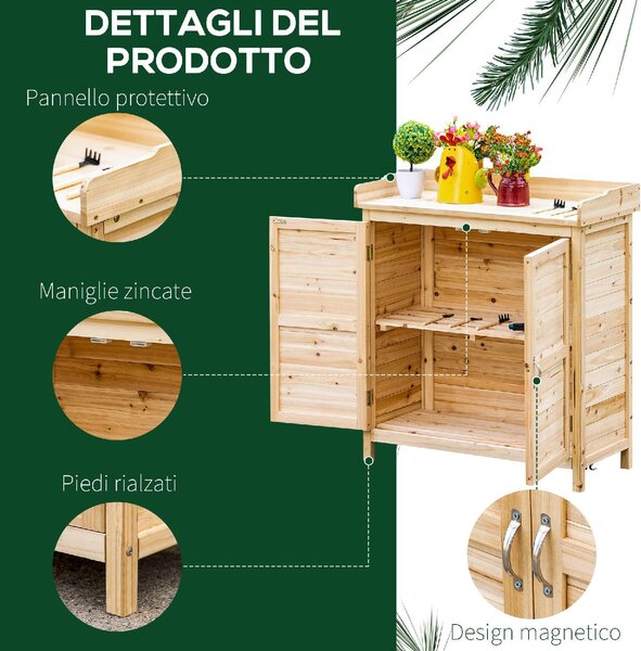 VivaGarden Armadietto da Esterno / Balcone in Legno 2 ante 2 ripiani Dimensioni 83x40x92 cm colore Legno