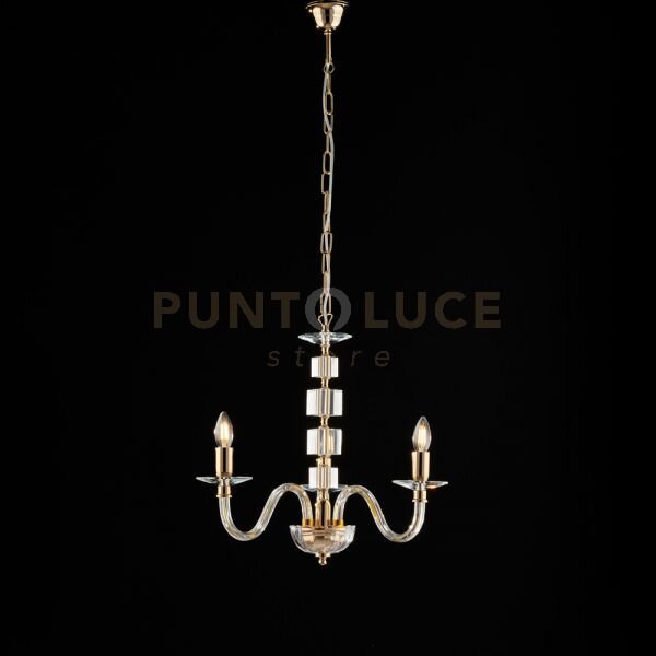 Lampadario in oro con vetro trasparente e strass 3 luci franz