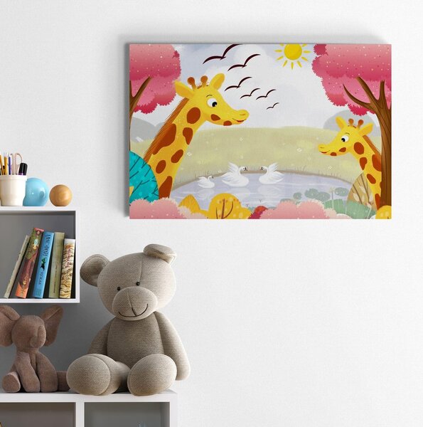 Quadro su tela – Giraffe al laghetto