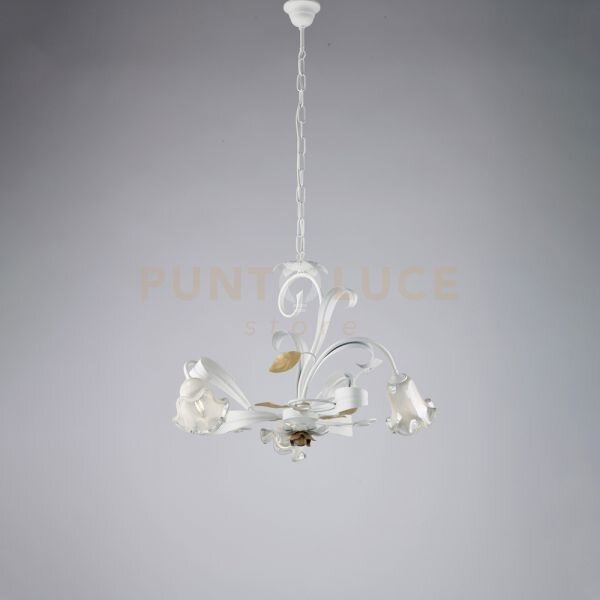 Lampadario in ferro laccato bianco shabby 3 luci cesto