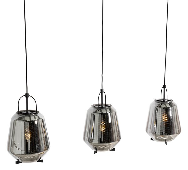 Lampada a sospensione nera con vetro fumé 23 cm oblungo 3 luci - Kevin