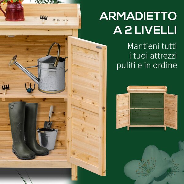 VivaGarden Armadietto da Esterno / Balcone in Legno 2 ante 2 ripiani Dimensioni 83x40x92 cm colore Legno