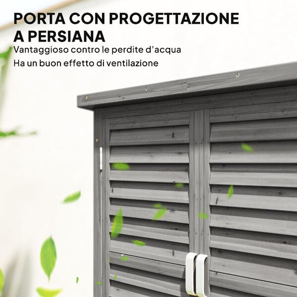 VivaGarden Armadietto da Esterno / Balcone in Legno di Abete 2 Ante 2 Ripiani Dimensioni 87x46.5x96.5 cm colore Grigio