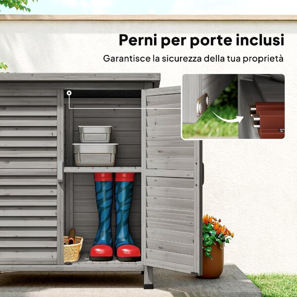 VivaGarden Armadietto da Esterno / Balcone in Legno di Abete 2 Ante 2 Ripiani Dimensioni 87x46.5x96.5 cm colore Grigio