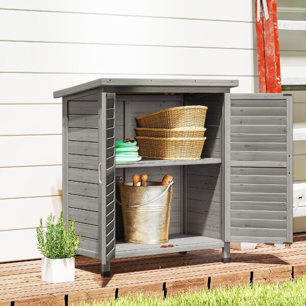 VivaGarden Armadietto da Esterno / Balcone in Legno di Abete 2 Ante 2 Ripiani Dimensioni 87x46.5x96.5 cm colore Grigio