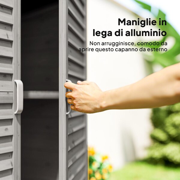 VivaGarden Armadietto da Esterno / Balcone in Legno di Abete 2 Ante 2 Ripiani Dimensioni 87x46.5x96.5 cm colore Grigio