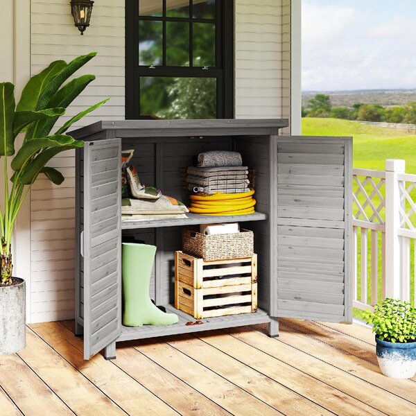 VivaGarden Armadietto da Esterno / Balcone in Legno di Abete 2 Ante 2 Ripiani Dimensioni 87x46.5x96.5 cm colore Grigio