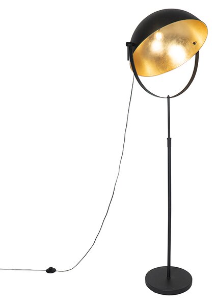Lampada da terra industriale nera 50 cm con oro regolabile - Magnax