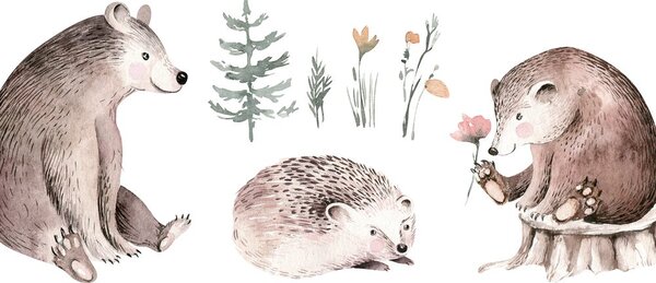 Quadro su tela – Animali nel bosco che si rilassano