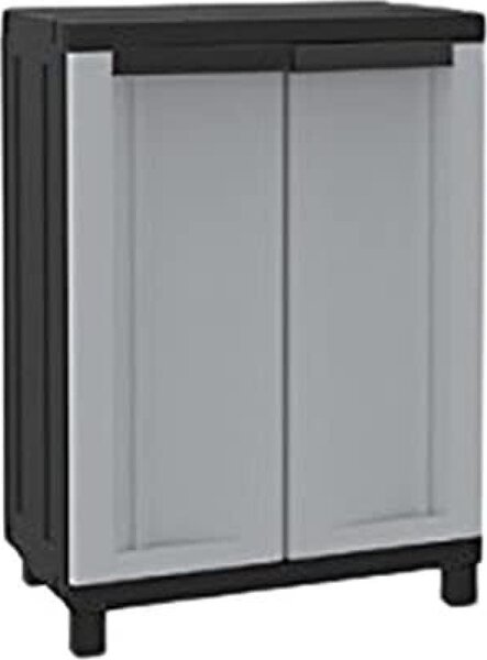 TERRY Armadietto da Esterno / Balcone in Plastica Antipioggia 2 ante 1 ripiano Dimensioni 68x39x91,5 cm colore Grigio/Nero - Twist