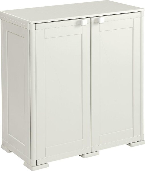 Tontarelli Armadietto da Esterno / Balcone in Plastica Antipioggia 2 ante 1 ripiano Dimensioni 86x43x79 cm colore Panna - Simplex