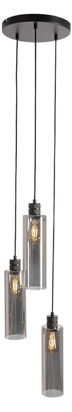 Lampada a sospensione moderna nera con vetro fumé 3 luci - Stavelot