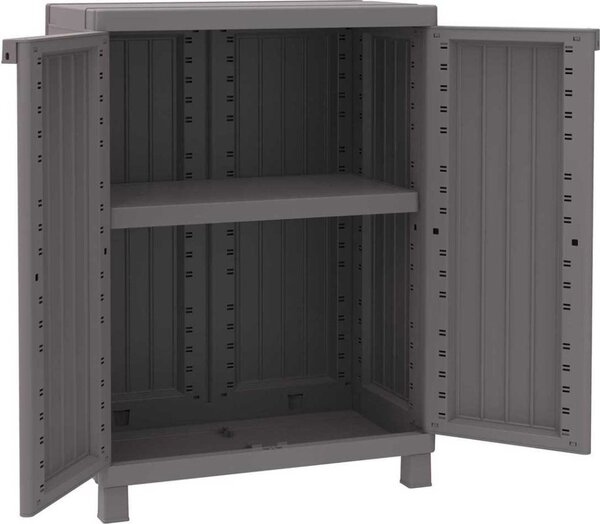 TERRY Armadietto da Esterno / Balcone in Resina Antipioggia 2 ante 1 ripiano Dimensioni 68x39x91,5 cm colore Tortora - Wood