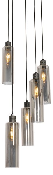 Lampada a sospensione moderna nera con vetro fumé 5 luci - Stavelot