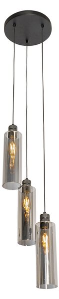 Lampada a sospensione moderna nera con vetro fumé 3 luci - Stavelot