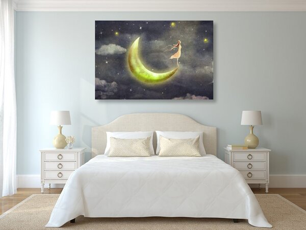Quadro su tela – Ragazza sulla luna