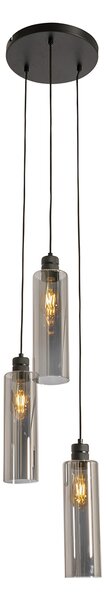 Lampada a sospensione moderna nera con vetro fumé 3 luci - Stavelot
