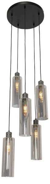 Lampada a sospensione moderna nera con vetro fumé 5 luci - Stavelot
