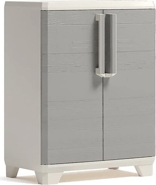 KETER Armadietto da Esterno / Balcone in Resina Antipioggia 2 ante 1 ripiano Dimensioni 68x39x90 cm colore Beige - Wood