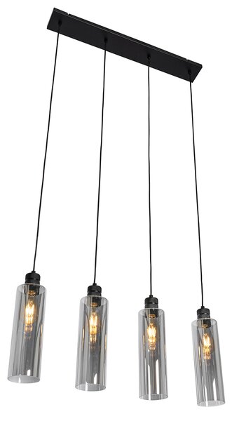 Lampada a sospensione moderna nera con vetro fumé 4 luci - Stavelot