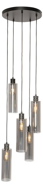 Lampada a sospensione moderna nera con vetro fumé 5 luci - Stavelot