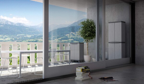 TERRY Armadietto da Esterno / Balcone in Resina Antipioggia 2 ante 2 ripiani Dimensioni 70x44x98 cm colore Grigio - Wave Base